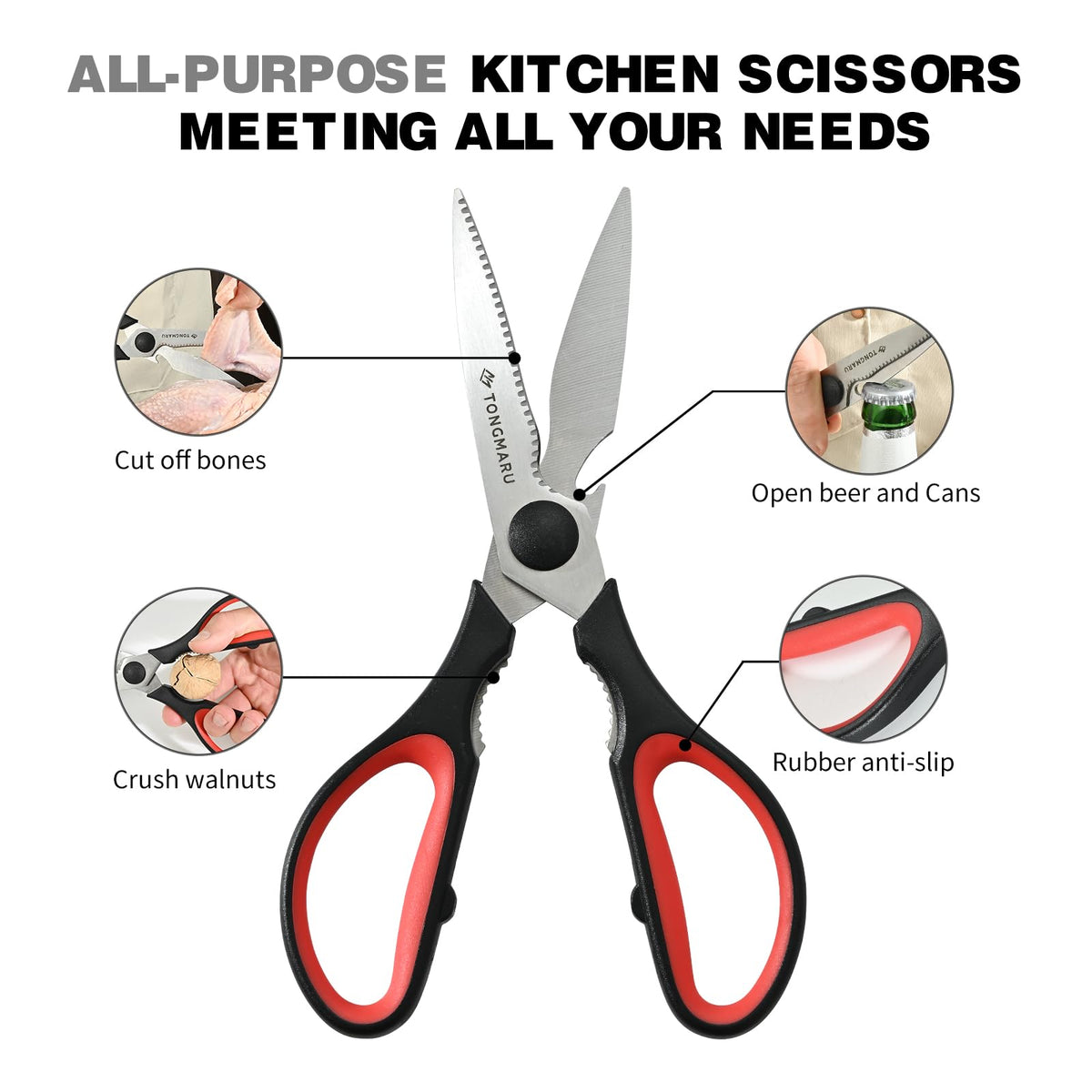 Kitchen Cooking Shears Heavy Duty Kitchen Scissor with, Detachable, All Purpose Scissors, Dishwasher Safe Scissors, Serrated Blades, Nutcracker and Bottle Opener function included (2 Pack)