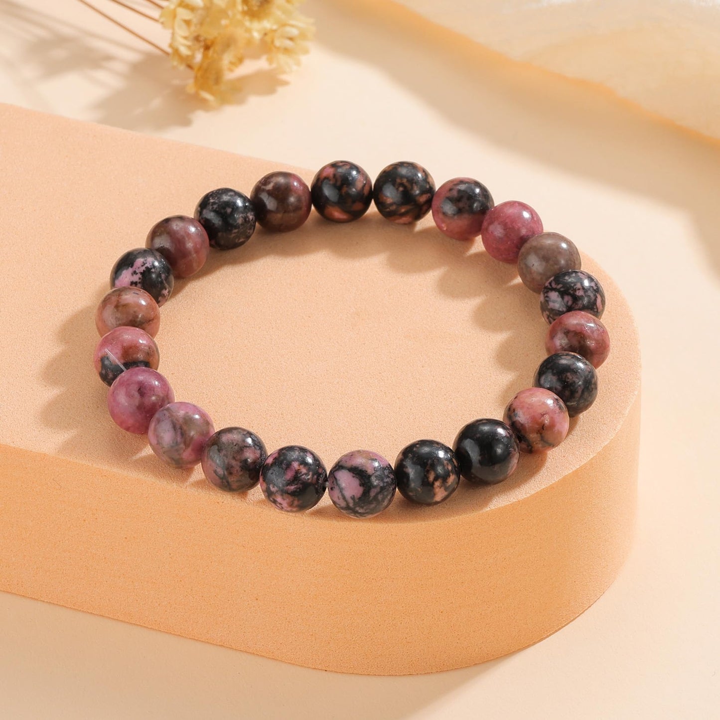 Udolfly Womens Crystal Beaded Bracelets for Women Men Protective Energy Bracelet Natural Gemstone Bead Bracelet 8mm Rhodonite
