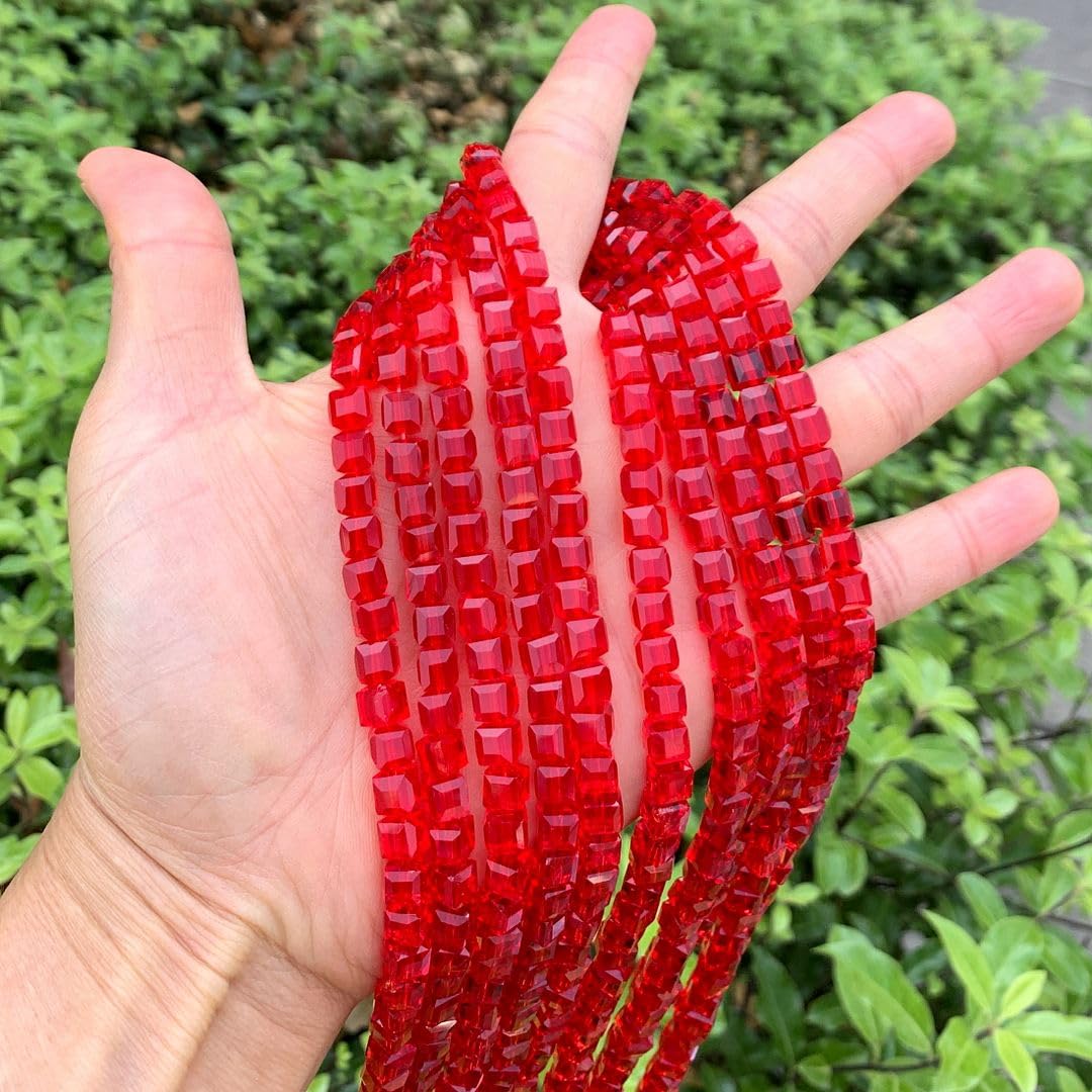 200pcs Czech Faceted Cube Crystal Glass Loose Beads Spacer Bulk 6mm (0.24 Inch) Light Siam red for DIY Jewelry Craft Making CCC606