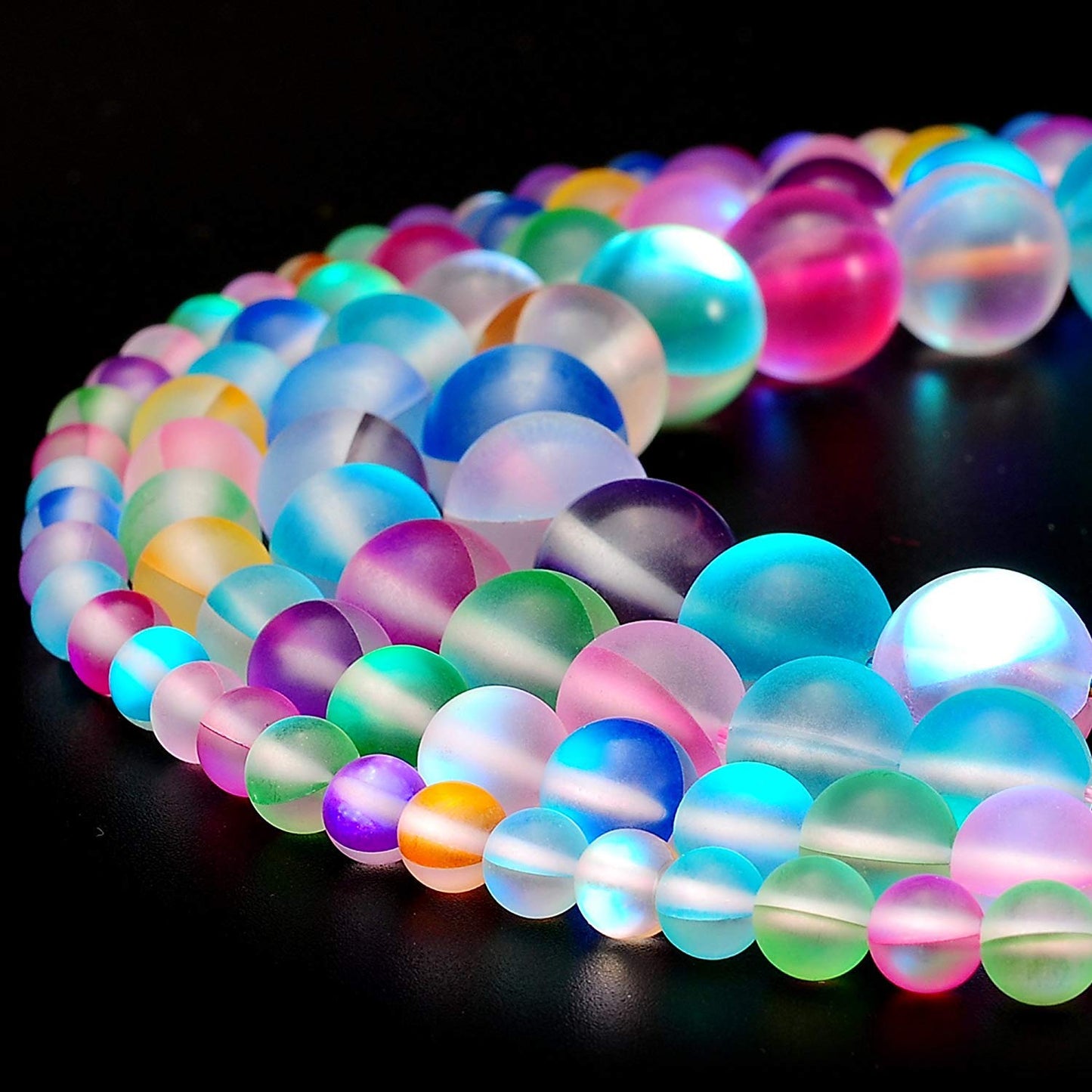 RUBYCA 6mm Round Moonstone Matte Crystal Glass Beads Aura for Jewelry Making Mix, 1 Strand