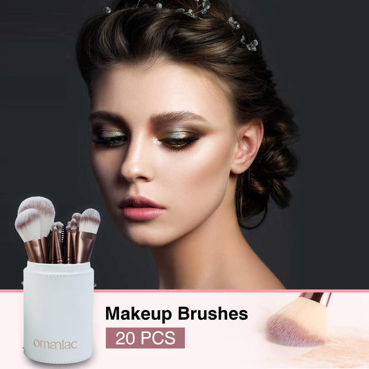 OMANIAC 20Pcs Makeup Brush Set Professional - Cruelty-Free Beauty Gift Kit for Beginners & Women - Premium Synthetic Foundation Eyeshadow Blending Face Powder Brushes with Travel Case (Pink)