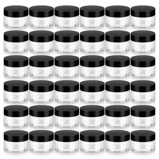 Loretoy 36 Pack 1 OZ Plastic Jars with Lids, BPA Free, Reusable, Refillable Transparent Cosmetic Containers for Bath Salts, Cosmetics, Powders, Beauty Product and Small Accessories