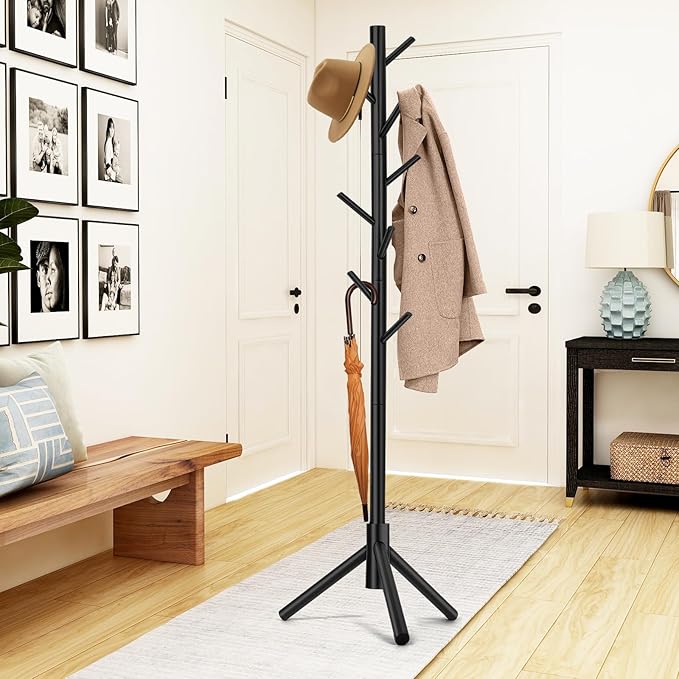 WANGMUXIA 2 PCS Coat Rack, Freestanding Coat Rack with 8 Hooks and 3 Adjustable Size Tree Coat Racks for Bedroom, Hallway, Entrance, Office, for Hats, Coats, Scarves, Handbags