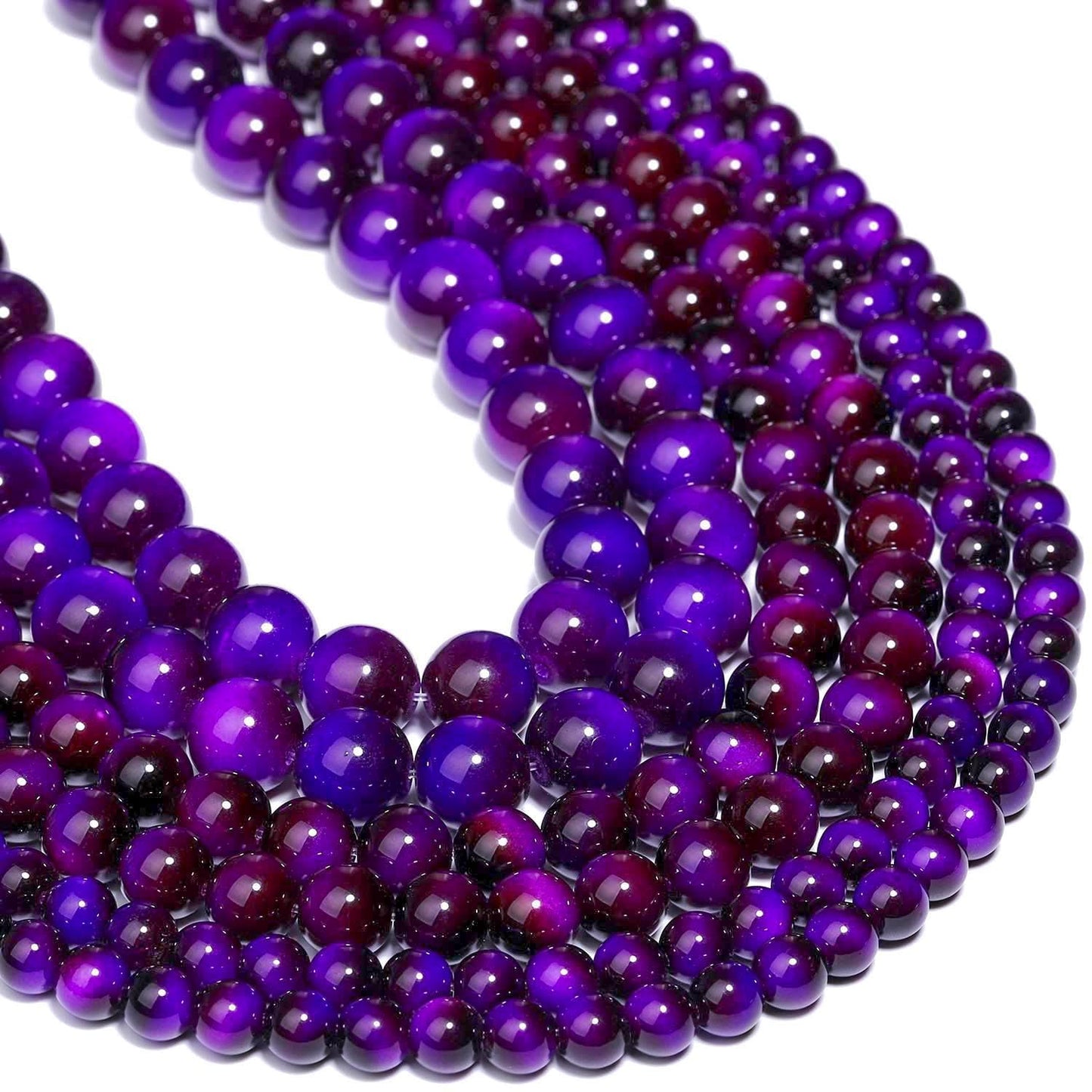 Song Xi 60PCS 6mm Purple Tiger Eye Gemstone Beads for Jewelry Making, Round Smooth Glass Beads for DIY Bracelet Necklace Earring Keychain, Arts and Crafts, for Christmas Wedding Birthday