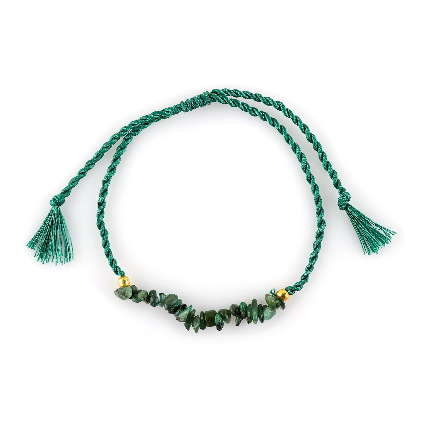 TGH Natural Emerald Chips Braided Bracelet Healing Crystals Birthday Resizable Hand Braid Rope Thread Protection Bracelet for Men Women Gemstone Jewelry 7 inch Christmas Gift (Emerald)