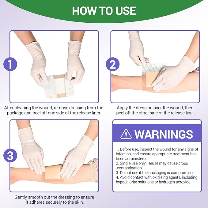 Silicone Foam Dressing 2" x 2" with Border, High Absorbency Wound Bandage, Gentle Adhesion, Soft Breathable Silicone Bandages for Wound Care, Pack of 10
