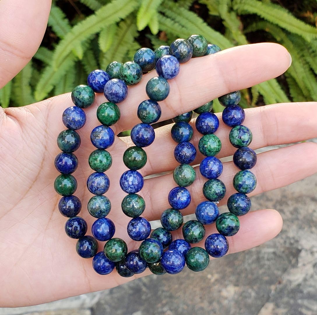 Adabele Real Natural Lapis Chrysocolla Bracelet 8.5 inch Stretch Gemstone Beaded Bracelet Chakra Healing Crystal Stone Jewelry Women Mom Gift (Unisex) GB8-D21