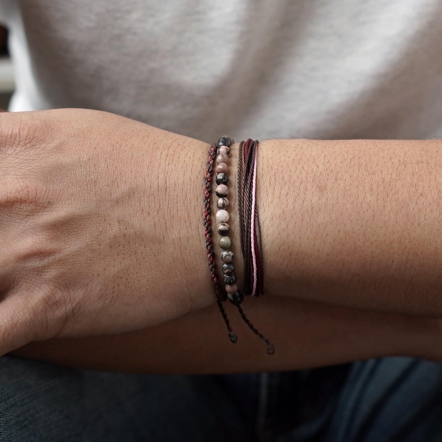 Handmade Natural Stone Beaded Healing Bracelet Gift for Men Adjustable Rope String Bracelet (rhodochrosite, Adjustable)
