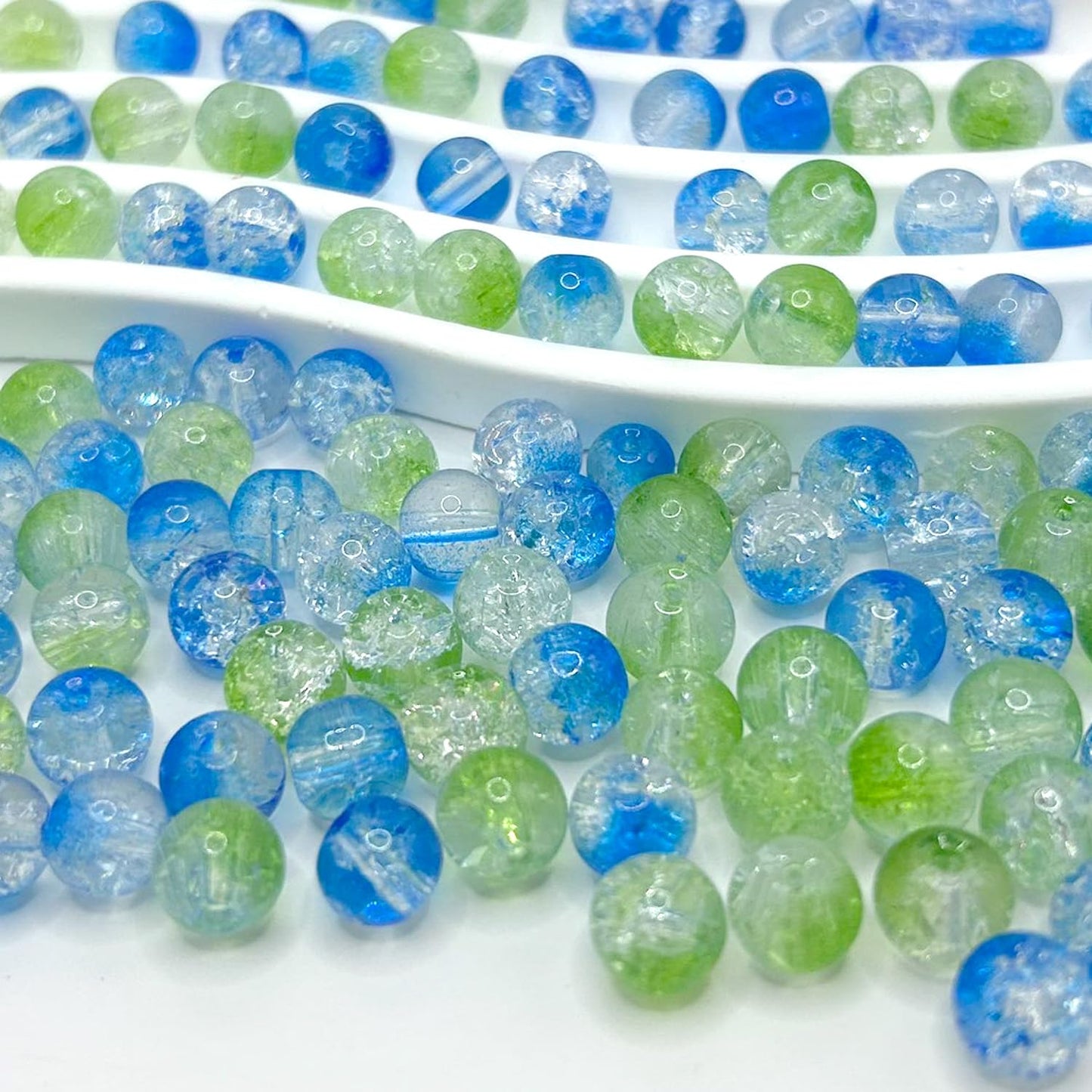 CRZSEELL 300pcs Crackle Glass Beads, 6mm Blue and Green Crystal Round Beads for Jewelry Making, Loose Bulk Crafts Bead for Earrings Necklaces Bracelets