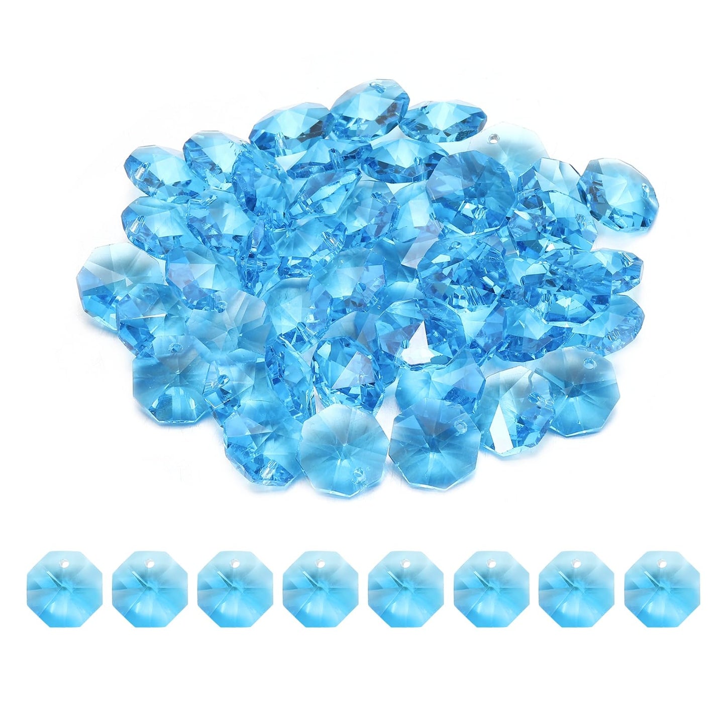 uxcell 50Pcs 1 Hole Crystal Octagon Beads, 14mm K9 Glass Hanging Chandelier Beads Prisms Parts for Crystal Chandeliers Lamp Hanging Pendant Jewelry DIY Craft, Sky Blue