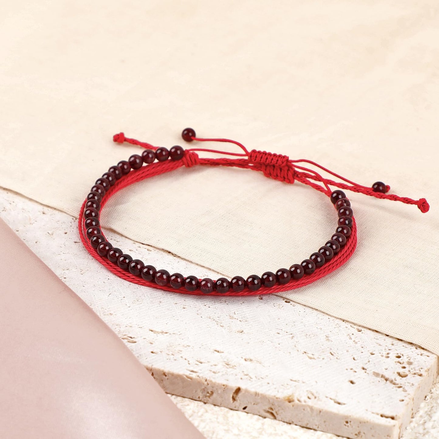 LPBeads 4mm Garnet Bracelet with Handmade Rope Bracelet Size Adjustable Natural Stone Crystal Healing Bracelets Gifts for Unisex Adults
