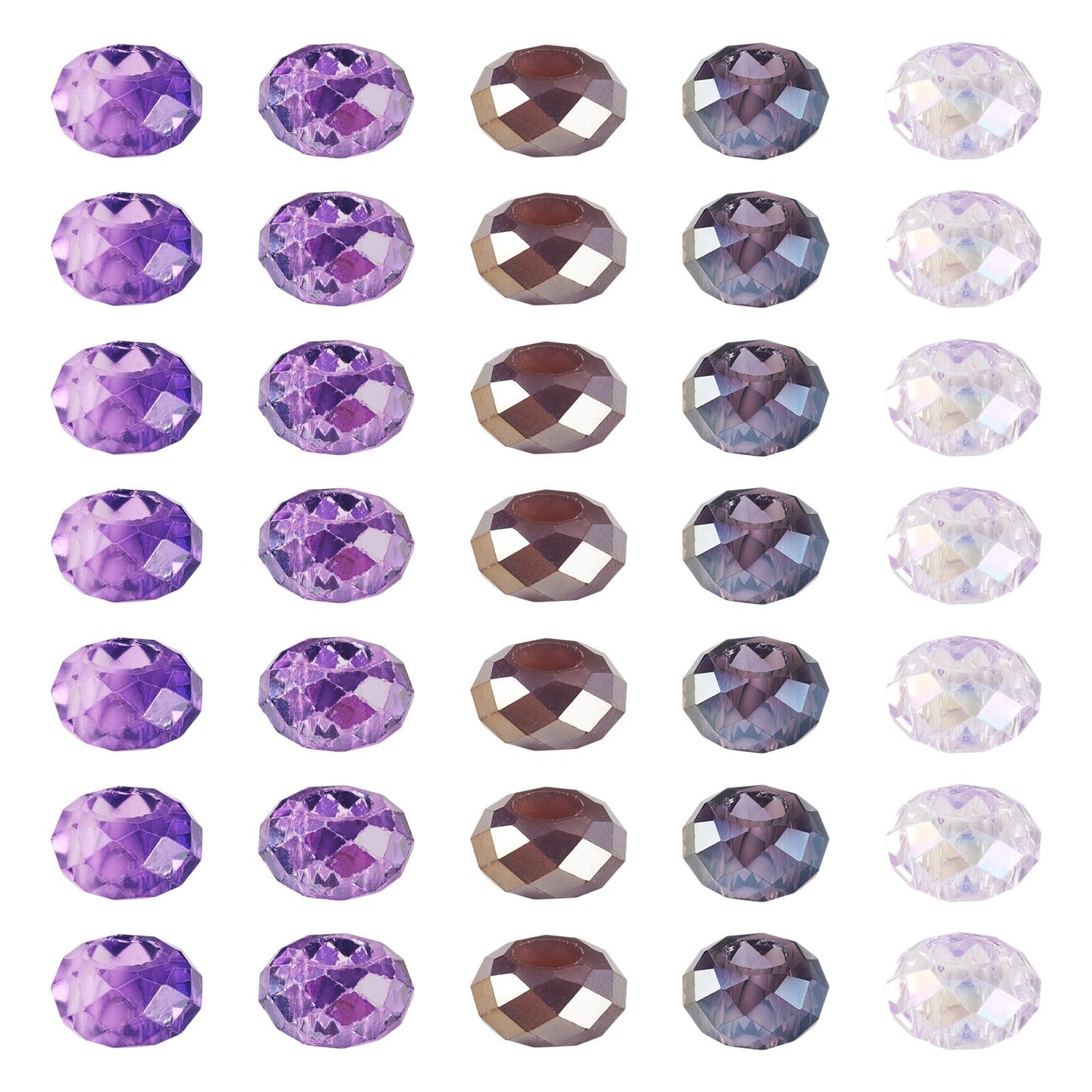 Craftdady 50Pcs Large Hole European Beads Glass Faceted Crystal Bead AB Color Rondelle Loose Bead Purple Color Theme Beads for Crafts DIY Necklace Bracelet Jewelry Making Hole: 5.5-6mm