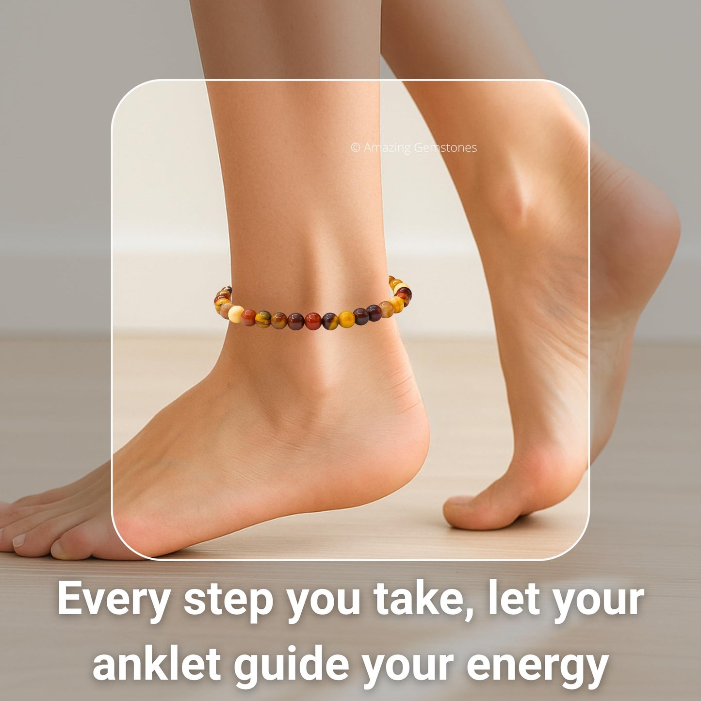 Amazing Gemstone Mookaite Anklet Ankle Bracelets for Women - Waterproof Beaded Healing Crystal Anklets, Plus Size Chakra Gemstone Bead Anklet (Stretchy Adjustable - Plain)
