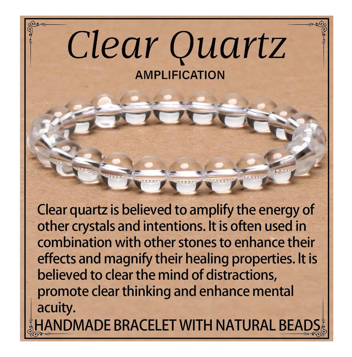 LPBeads Handmade Natural Gemstone Stretch Elastic 8mm Clear Quartz Bracelet Healing Crystal Round Stone Beads Jewelry Gifts for Women Men