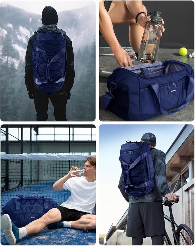 Sportsnew Gym Bag for Women with Shoe Compartment Wet Pocket and Yoga Mat Holder,Mens Duffel Bag for Travel with Laptop Compartment,Weekender Overnight Carry On Bag for Men(Blue Patent Pending)