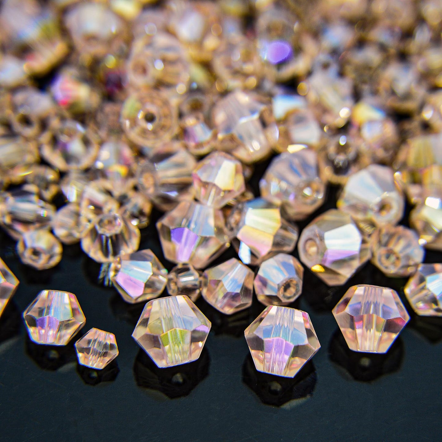 1550PCS Bicone Crystal Glass Beads Set for Jewelry Making, 3mm 4mm 6mm 8mm Sparkling Faceted Beads Sorted by Size for Bracelets, Necklaces, Suncatchers & DIY Crafts(Champagne Silver)
