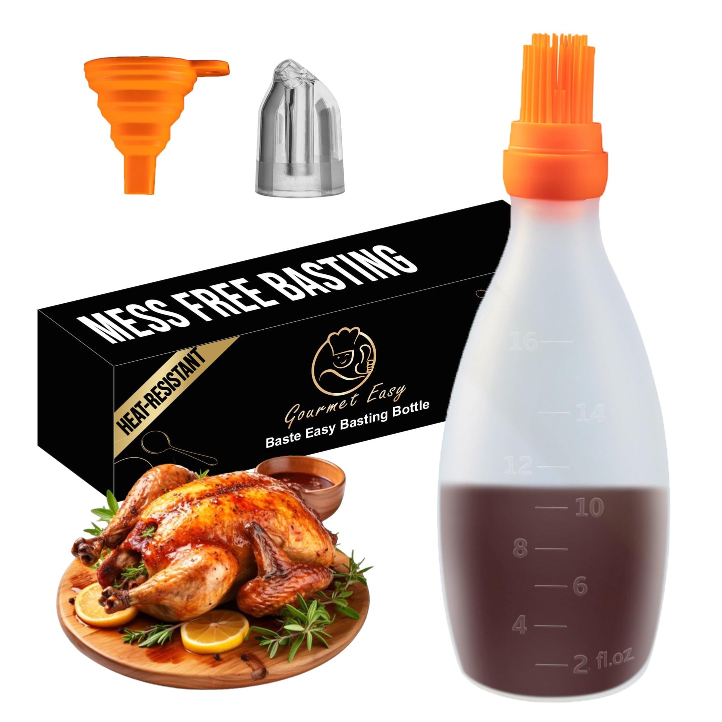 Silicone Pastry Brush, All-in-One Silicone Basting Brush with Sauce Bottle, Heat Resistant BBQ Accessories and Cooking Gadgets, BPA-Free Oil Dispenser for Cooking, Baking, Grilling (Orange)
