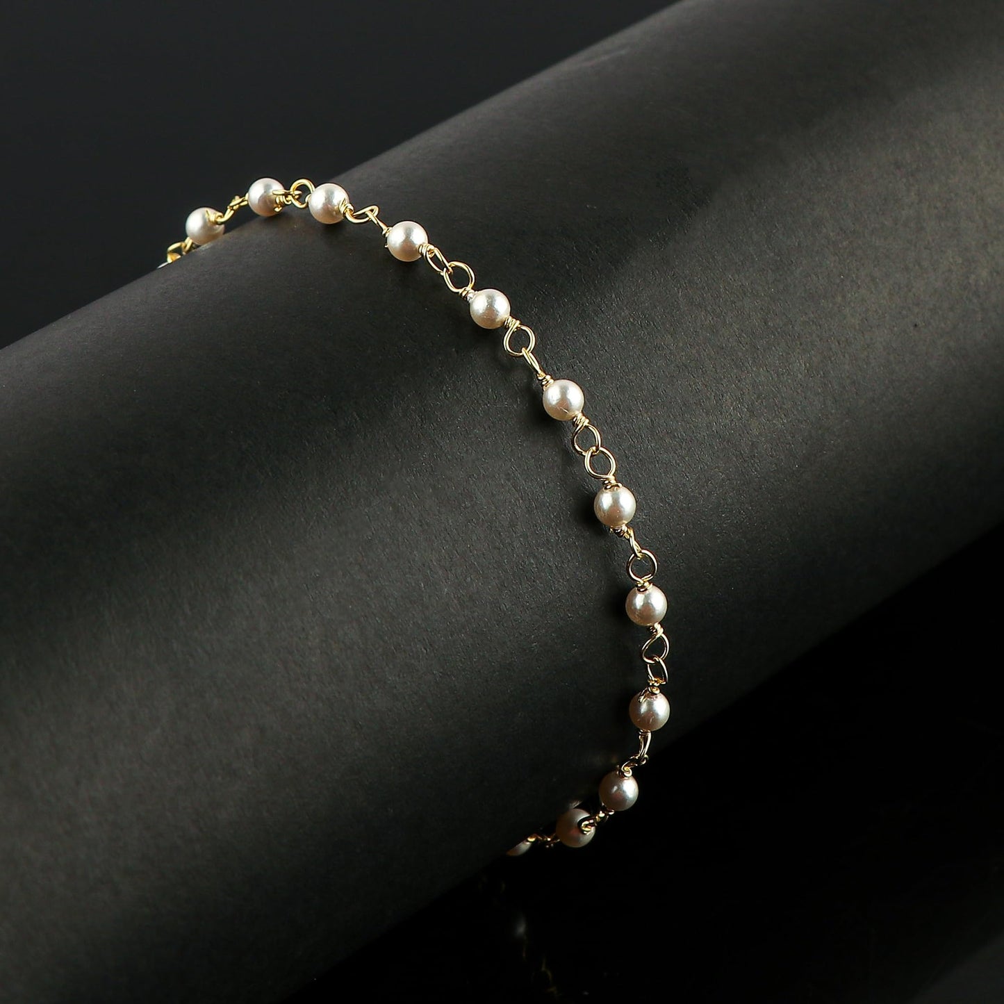 CRYSTALINES Genuine White Pearl Gemstone Rosary Chain Bracelet, 14K Gold Plated Cluster, Handmade Bohemian Jewelry, Healing Crystals Beads, Pearl Jewelry Gift for Women (Approx.7+1INCH)