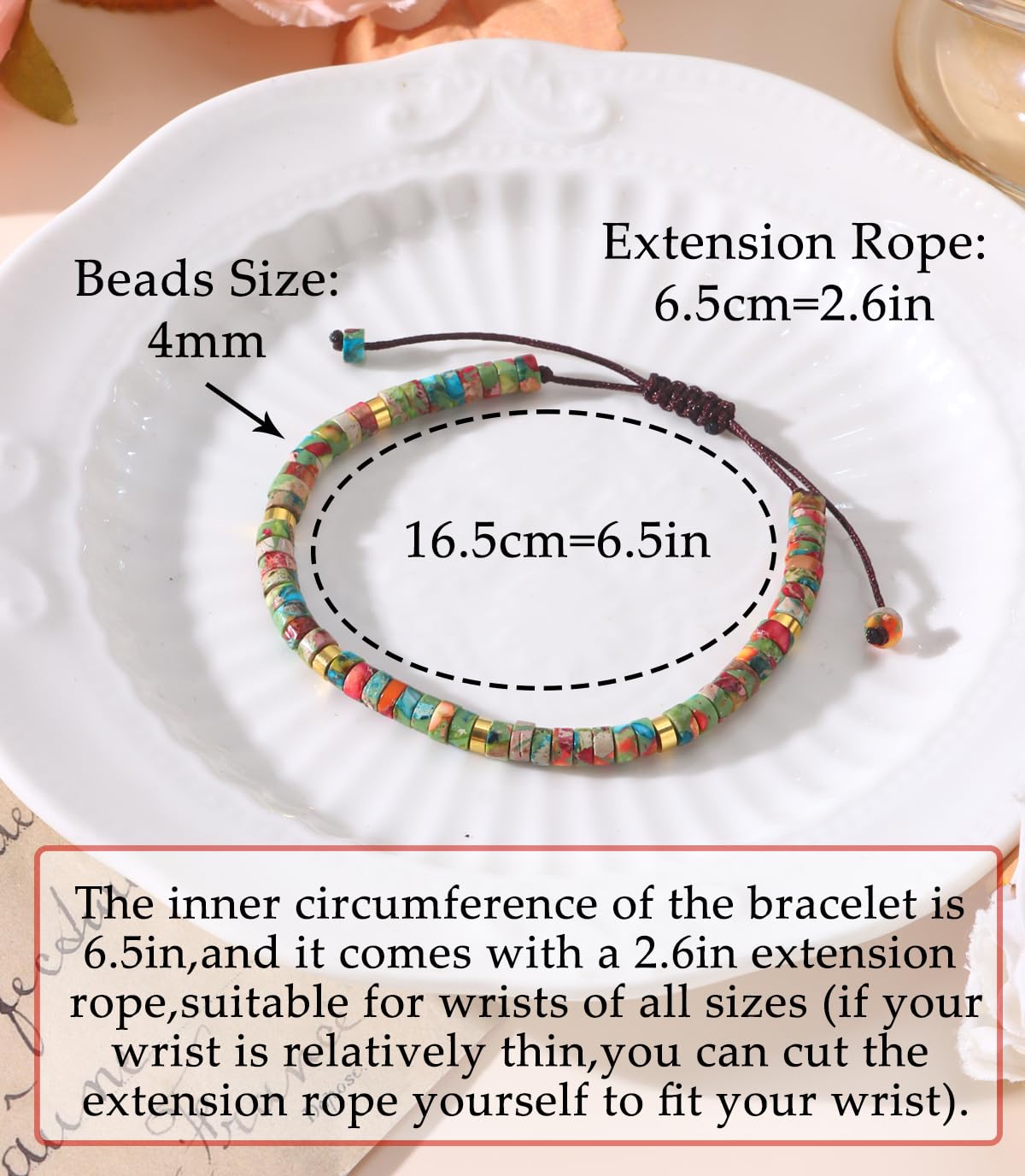 CASDAN Natural Crystal Healing Beaded Bracelet for Women Natural Stone Adjustable Braided Rope Bracelets Spiritual Inspirational Gifts Bracelets