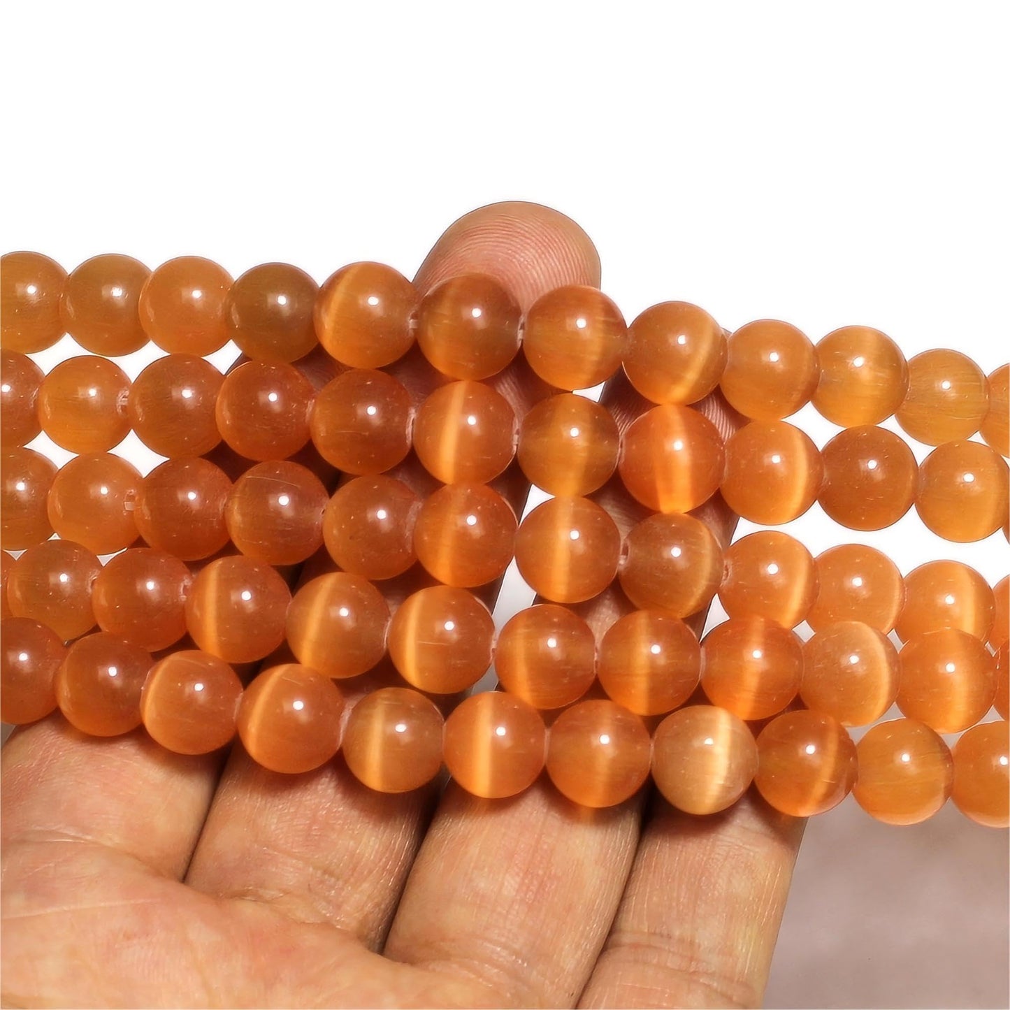 MJDCB 30pcs Orange Cat Eye Stone Beads 12mm Round Crystal Loose Bead for Jewelry Making DIY Bracelets Necklace