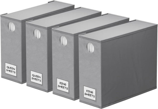 SpaceAid Bed Sheet Organizers - Foldable Linen Closet Storage | XL Queen & King Size, Gray