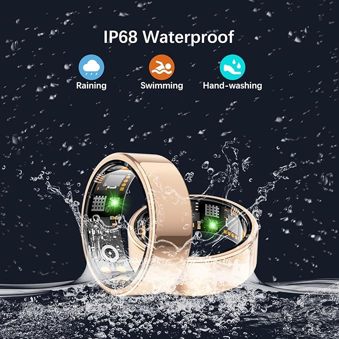 Health Tracker Ring, Smart Health Ring for Women Men with Heart Rate, Blood Oxygen, Sleep Monitor, Steps,Calories, No Subscription Fee, IP68 Waterproof Smart Ring for iPhone & Android (Rose Gold, 6#)