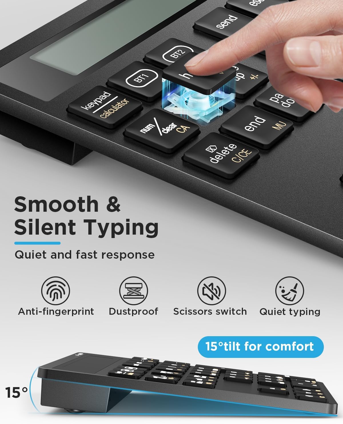 YoFeW 34 2-in-1 Rechargeable Wireless Number Pad for Laptop, Keys Numeric Keypad with Dual Bluetooth & Display, Numpad