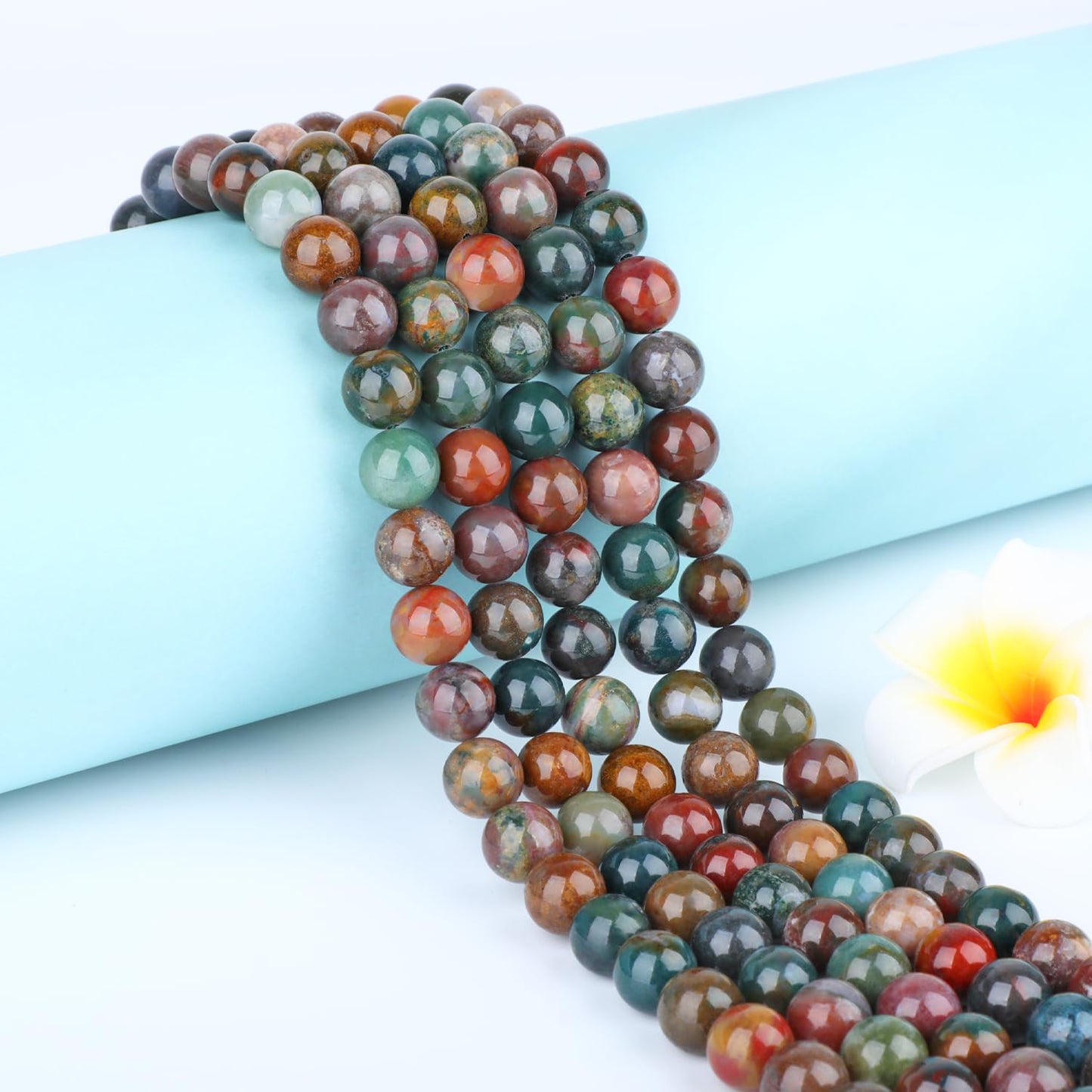 CMBYN Natural Stone Beads Round Genuine Real Stone Beading Strand Loose Gemstones DIY Smooth Bead for Bracelet Necklace Earrings Jewelry Making (Indian Agate, 10mm 36 Pieces)