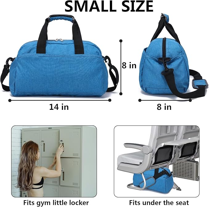 14 inch Small Gym Bag for Women & Men, Mini Duffel Bag for Travel Sports Lightweight Carry On Bag,Navy Blue