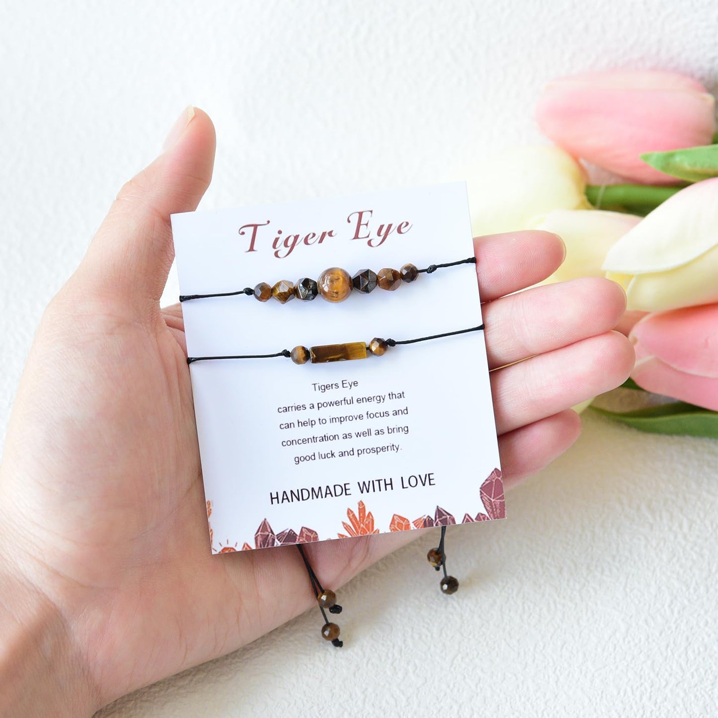 THSOGO 2Pcs Tiger Eye Bracelet Natural Stone Beaded Bracelet Handmade Adjustable Jewelry for Men Women Gifts for Him Her