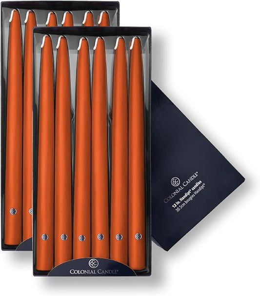 Colonial Candle Unscented Taper Candle, Handipt Collection, Pumpkin, 12 in, Pack of 12 - Up to 10 Hours Burn