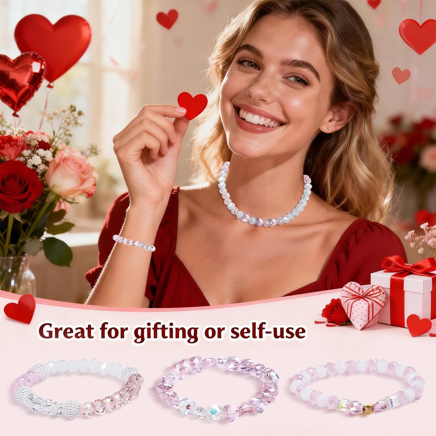 NITOPUPU 500pcs 6mm Crystal Glass Beads for Jewelry Making Faceted Rondelle Flat Beads for Bracelets Necklace Earrings DIY Crafts (Pink Crystal AB Bead)