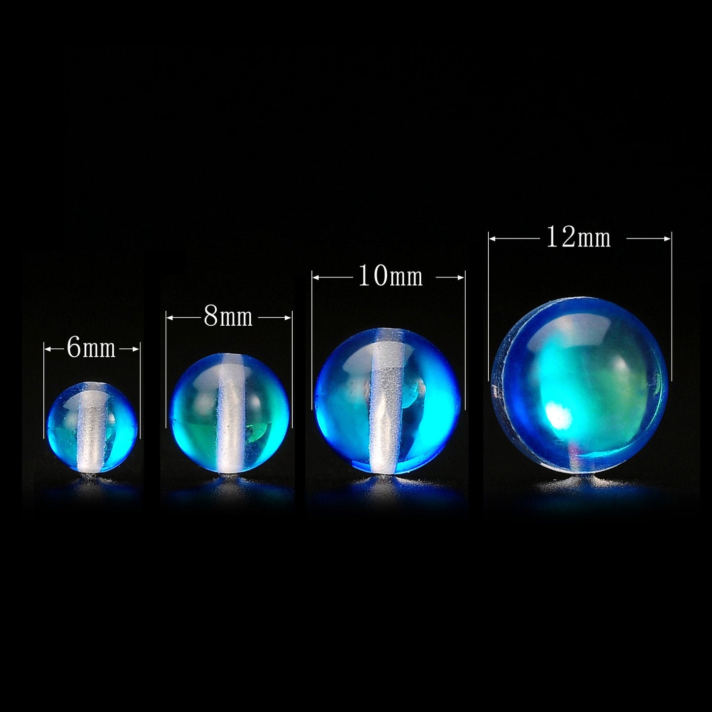 RUBYCA Round Moonstone Crystal Glass Beads Aura Iridescent for Jewelry Making (1 Strand, 12mm, Blue)