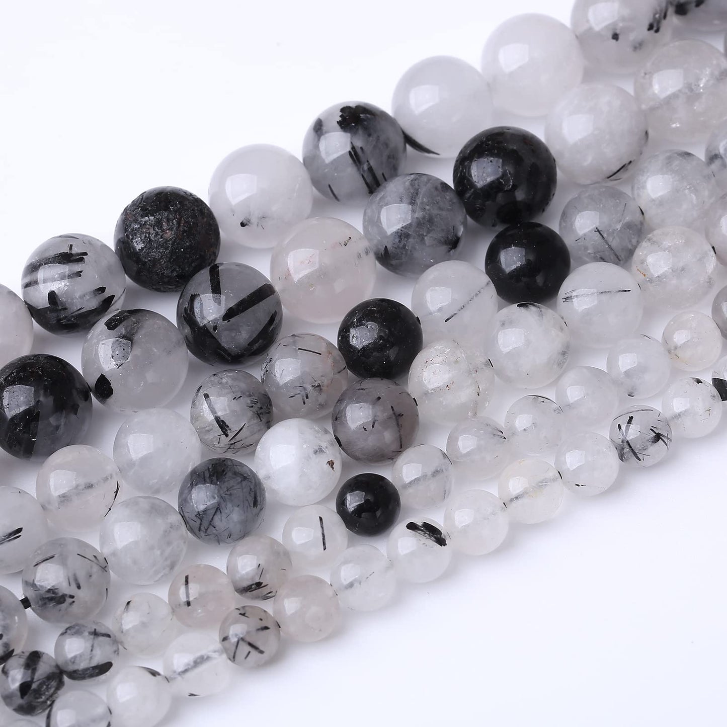 60PCS 6MM Natural Black Rutilated Quartz Stone Beads Energy Healing Beads for DIY Jewelry Bracelet Necklace Making for Jewelry Making15Inch