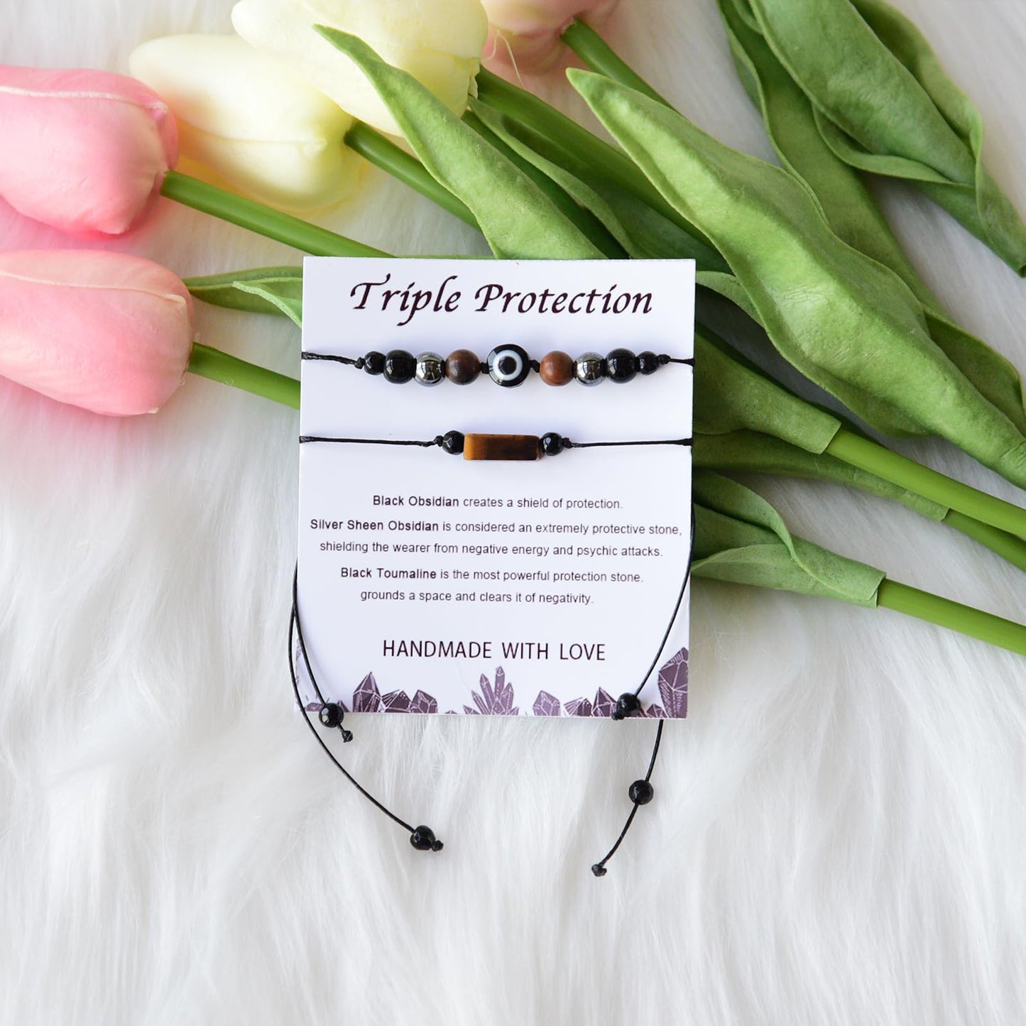 THSOGO 2Pcs Evil Eye Triple Protection Bracelets Black Obsidian and Tiger Eye Bracelets Empath Energy Protection Natural Stone Jewelry for Women Men Gifts for Him Her