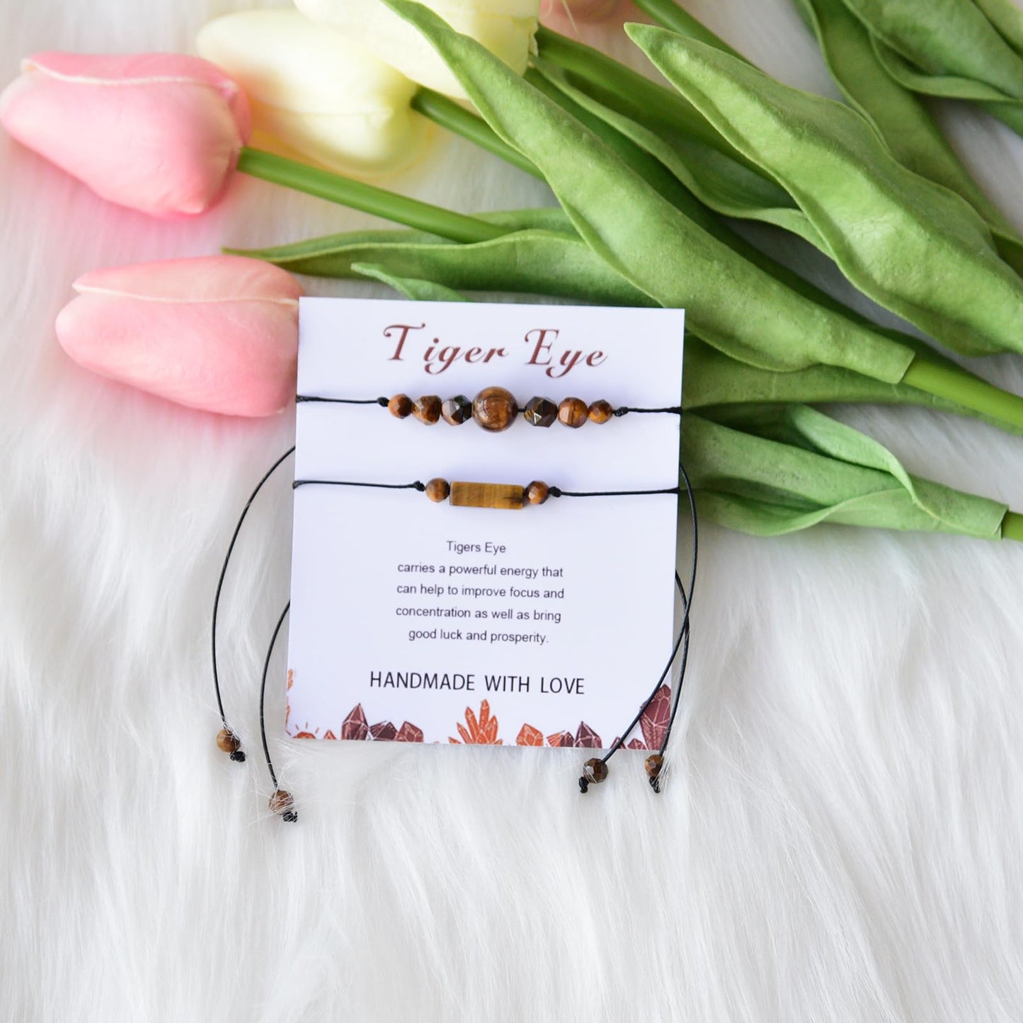 THSOGO 2Pcs Tiger Eye Bracelet Natural Stone Beaded Bracelet Handmade Adjustable Jewelry for Men Women Gifts for Him Her