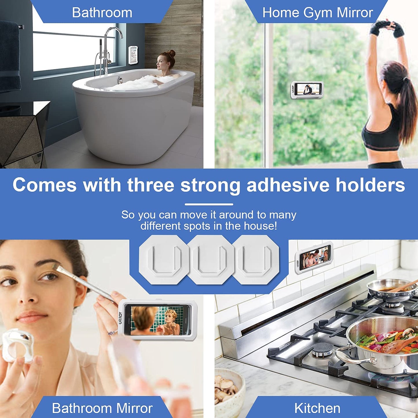 URROY Shower Phone Holder Waterproof, 360° Rotation Shower Phone Case, Anti-Fog High Sensitivity Universal Cover Mount Stand for Bathroom Wall Mirror Bathtub Kitchen, Gift for Men Women