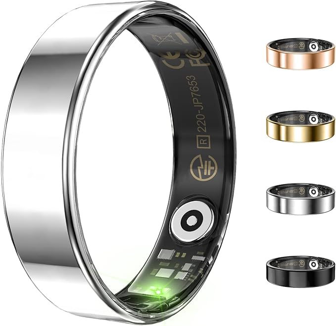 Health Activity Fitness Tracker, Ultra-thin Smart Ring for Women Men, Fitness Ring with Sleep Tracker, 24/7 Heart Rate Monitor, Step Counter, Calorie Pedometer, No APP Fee, for iOS Android (Silver #9)