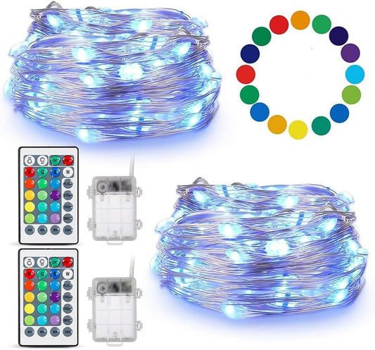 TenSteed Fairy Lights - Battery Operated Twinkle Lights with Remote | 50 LED Multicolor, 16.4Ft Copper Wire - 2 Pack for Party & Wedding Décor