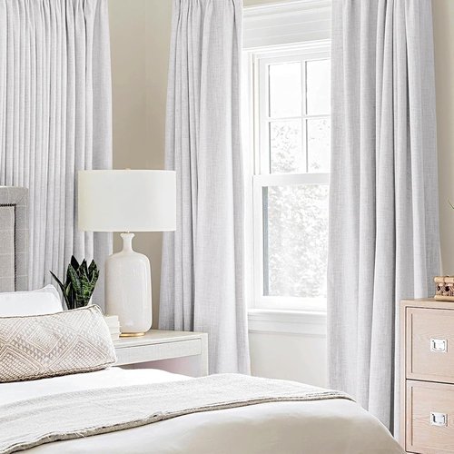 MIULEE Full Blackout Curtain - Linen Texture Thermal Insulated Grommet Panels | 52x45 Inch, Grayish White