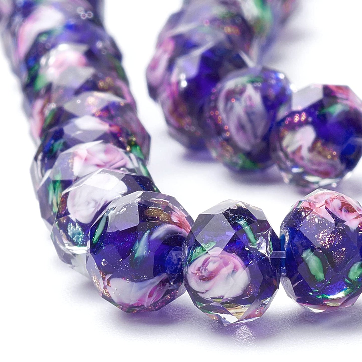 PH PandaHall 60pcs 8~10mm Midnight Blue Rose Lampwork Beads Gold Sand Glass Beads 2mm Hole Flower Glass Beads Floral Handmade Lampwork Beads Round Loose Beads for Rosary Making Jewelry Craft Making