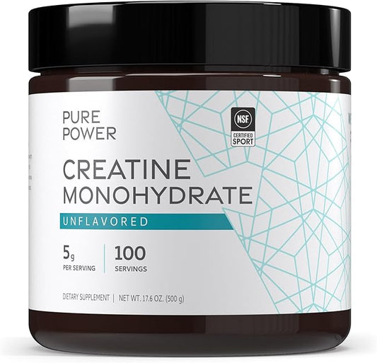 Dr. Mercola Pure Power Creatine Monohydrate - Supports Strength & Performance - Unflavored - NSF Certified - Quick-Dissolving Powder - 17.60 oz - 100 Servings