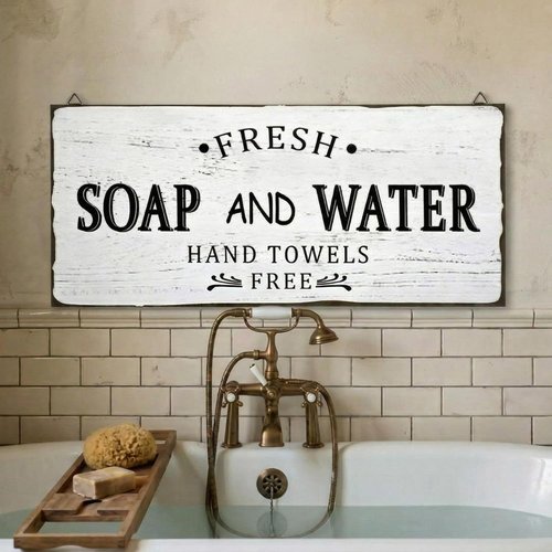 Jetec | Farmhouse Bathroom Decor - Vintage Soap and Water Sign Wood Plaque | Rustic Wall Art