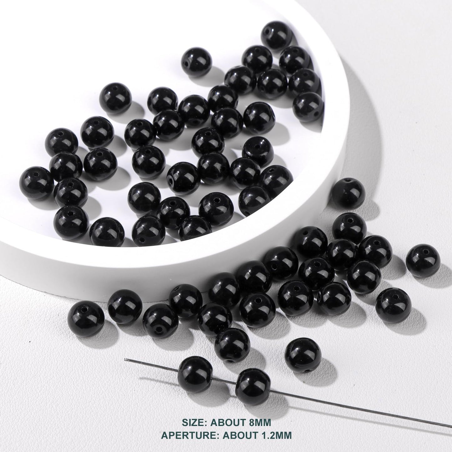 Risyfjew 50PCS 8mm Natural Black Obsidian Beads Gemstone Round Loose Beads for Jewelry Making Chakra Crystal Stone Beads for Bracelets Necklace Earrings Making Supplies (50pcs/Strand)