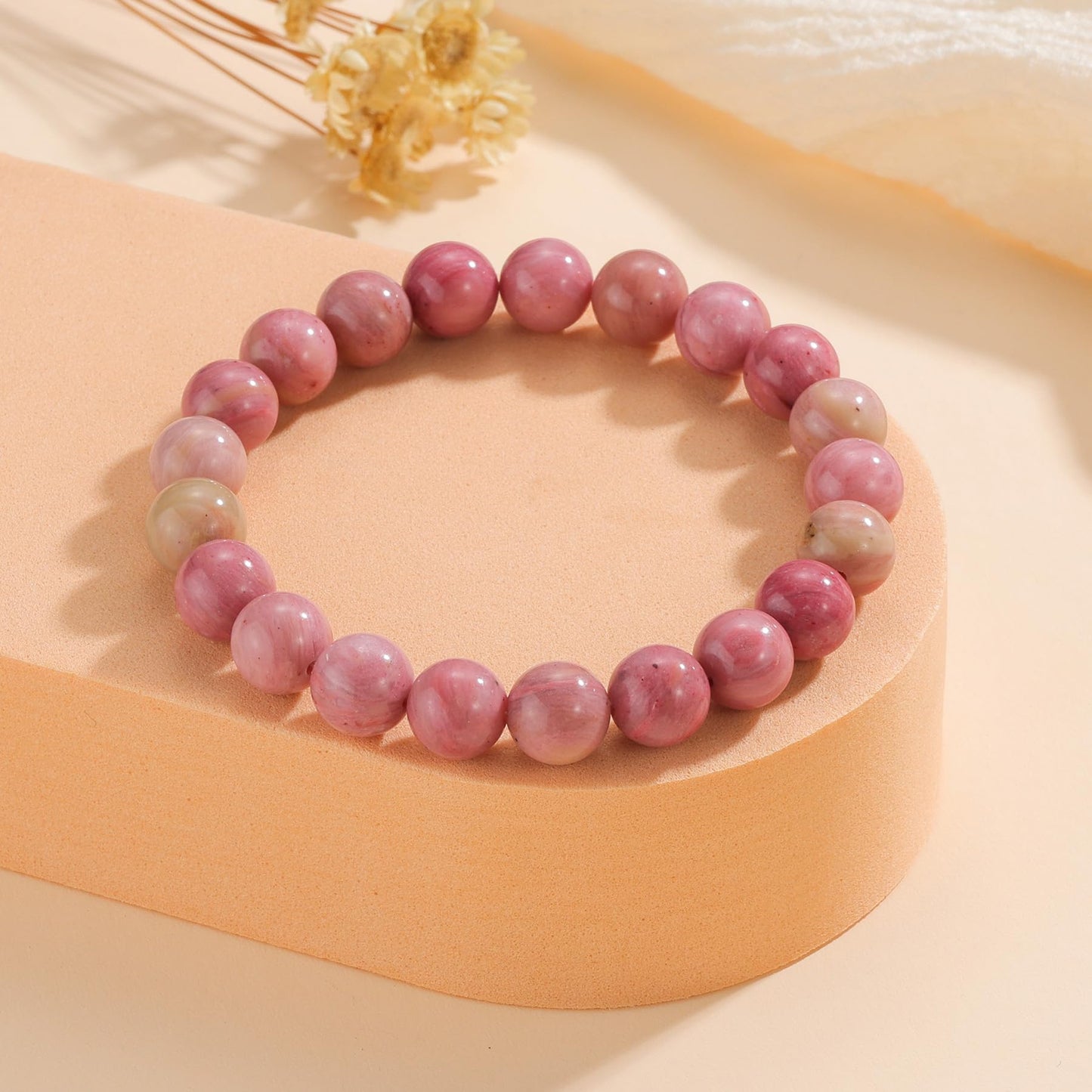 Udolfly Womens Crystal Beaded Bracelets for Women Men Protective Energy Bracelet Natural Gemstone Bead Bracelet 6mm Rhodochrosite