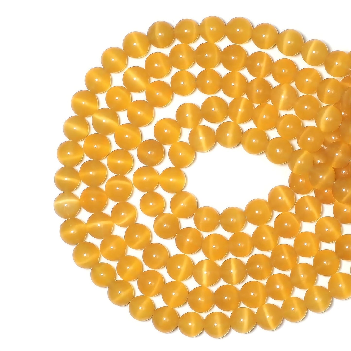 MJDCB 60pcs Golden Yellow Cat Eye Stone Beads 6mm Round Crystal Loose Bead for Jewelry Making DIY Bracelets Necklace Accessories