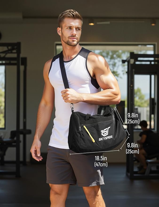 SKYSPER 30L Gym Duffel - Sports Bag Small with Wet Pocket for Sport, Travel, Fitness & Workout Men Women(Black)