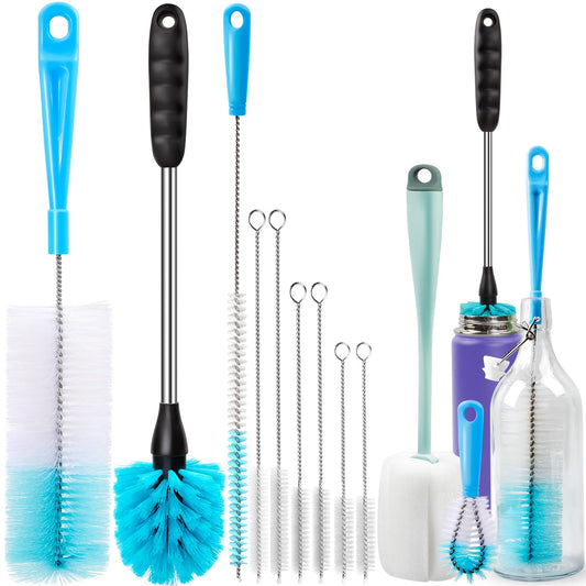 Holikme Bottle Brush Tube Cleaning Lab Set with Long Handle, Cup Cleaner for Washing Narrow Neck Beer Wine Decanter Pipes Lids Sinks Cap Covers, Green