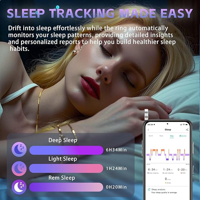 Smart Ring for Women Men ??Activity Tracker Ring with Heart Rate, SpO2, Blood Pressure, Sleep Monitoring, Step & Calorie Counter, 5ATM Waterproof, No Subscription Fee (Silver, 10)