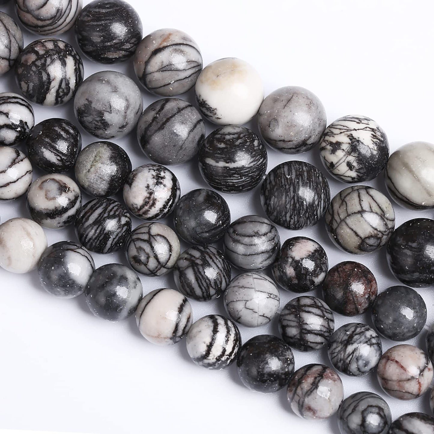12MM 31PCS Natural Stone Black Network Zebra Loose Beads for Jewelry Making DIY Bracelet 1 Strand